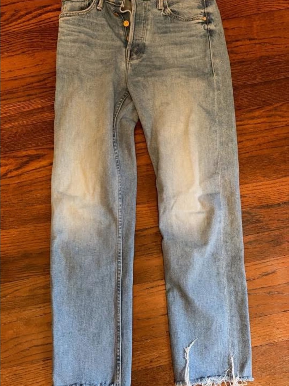 MOTHER Faded Light Blue Cropped Straight-Leg Jeans